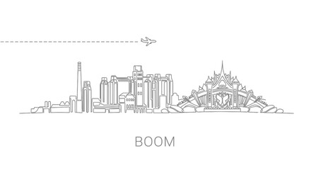 Obraz premium Cityscape Boom Plane with Vector, and Minimalist Art.