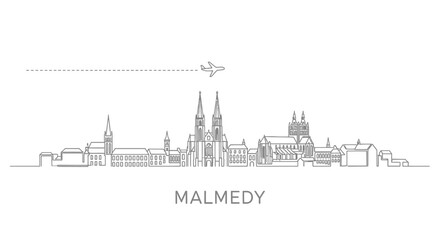 Naklejka premium Malmedy Skyline with Plane Travel, and Belgium.