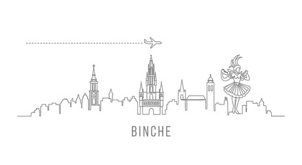 Fototapeta premium Binche Skyline Travel Outline Minimal.