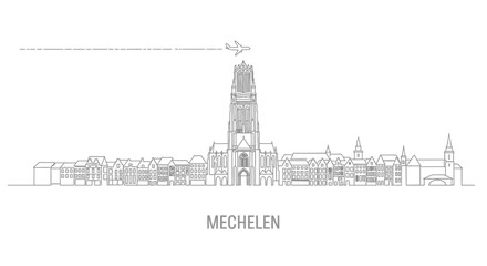 Fototapeta premium Mechelen skyline with Belgium Minimalist line art.