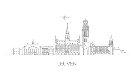 Fototapeta premium Leuven City Skyline Belgium Travel Line Art.