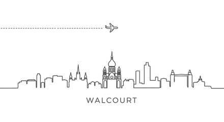 Obraz premium Walcourt Belgium City Skyline One Line Vector Art