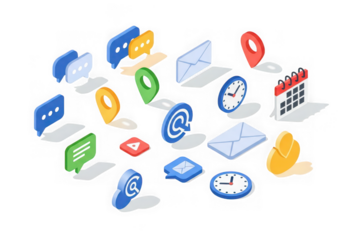 3d icon of collection of communication and business icons isolated on transparent background