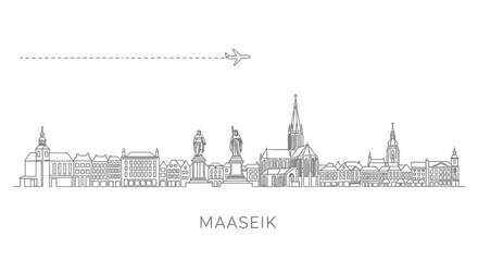 Fototapeta premium Maaseik Skyline Belgium Line Art.