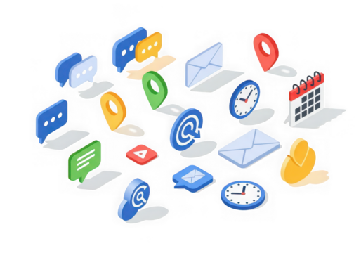 3d icon of collection of communication and business icons isolated on transparent background - Powered by Adobe