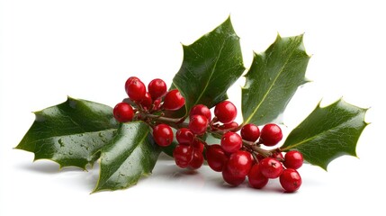 Vibrant red holly berries and glossy green leaves, a classic symbol of winter and holiday cheer.