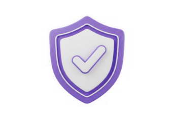 3d icon of purple and white shield with checkmark isolated on transparent background