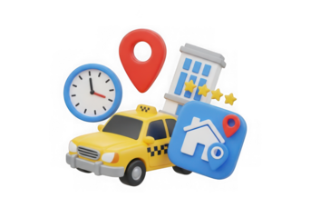 3d icon of taxi service and navigation icons isolated on transparent background