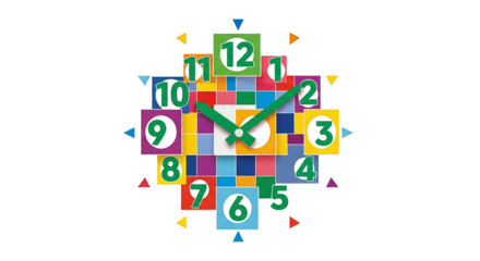 A Colorful Educational Wall Clock for Kids with Numbers and Shapes a Learning Time Concept Illustration