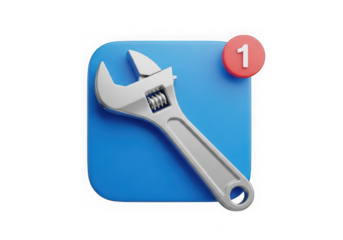 3d icon of 3d wrench icon with notification badge, isolated on transparent background