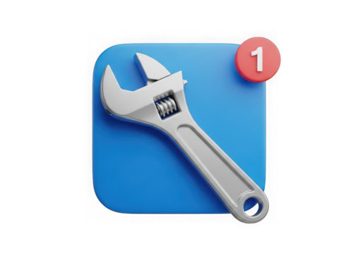 3d icon of 3d wrench icon with notification badge, isolated on transparent background