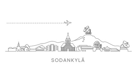 Obraz premium Sodankyl? Finland Skyline with Airplane and Satellite Dishes