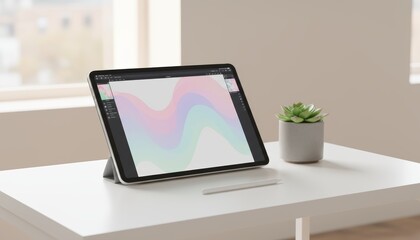 Fototapeta premium Digital art creation home office computer setup modern aesthetic
