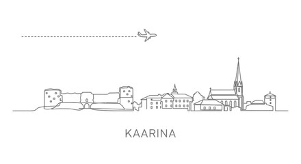 Naklejka premium Minimalist Kaarina skyline with airplane icon