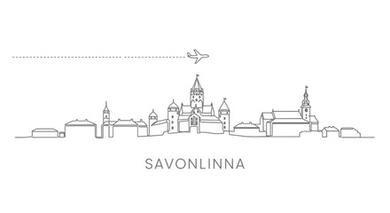 Obraz premium Savonlinna Skyline with Airplane in Flight
