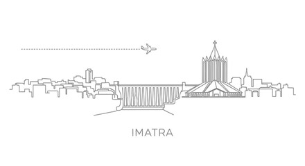 Fototapeta premium Imatra Skyline Landmark Minimalist Line Art with Airplane