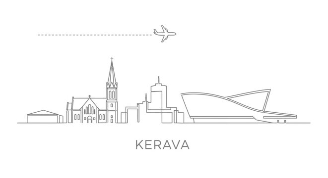 Kerava Skyline with Airplane Illustration