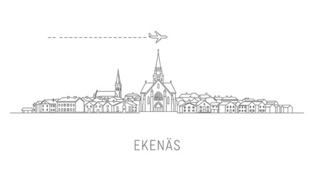 Naklejka premium Eken?s Finland Skyline with Airplane and Churches
