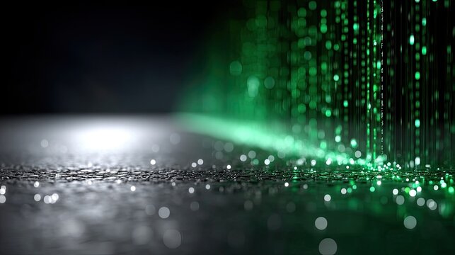 Abstract Green Coding Text Matrix Background with Light and Shadow Effect Technology