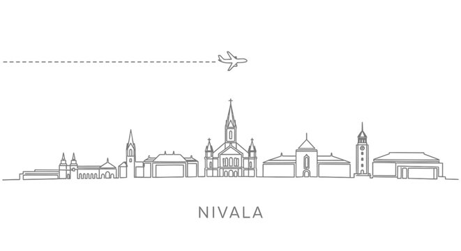 Niv?la Skyline and Airplane Travel Icon