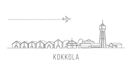 Fototapeta premium Kokkola City Skyline with Airplane Silhouette