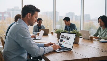 Collaborative team meeting office space work session modern environment close-up