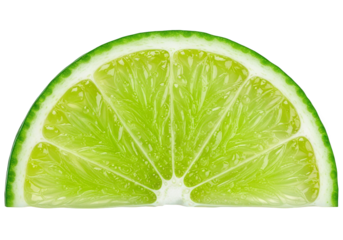 A vibrant, juicy lime slice, isolated on transparent background, showcasing its refreshing green pulp and segmented interior, perfect for culinary and beverage themes