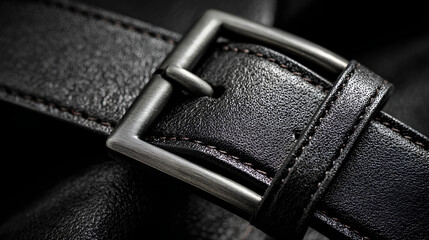 Black leather belt closeup shoot