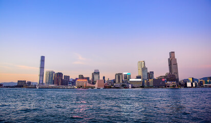 Naklejka premium Night view of Victoria Harbour in the core area of the Hong Kong Special Administrative Region