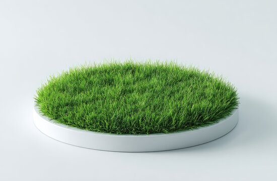 Circle of green grass on a white base