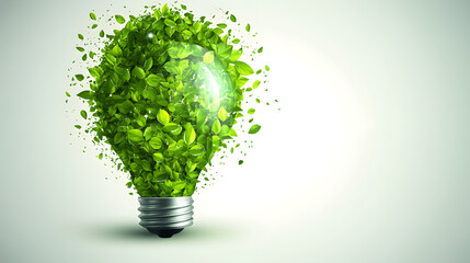 Green energy lightbulb eco leaf renewable sustainability power ecology environment clean
