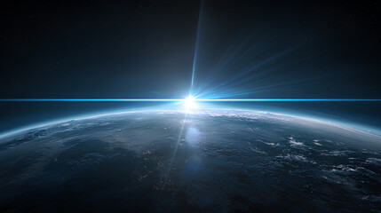 Obraz premium Blue light flare - flash light streak ray - large light flare behind the planet Stock Illustration