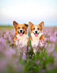 Two dogs in a field of flowers (1)