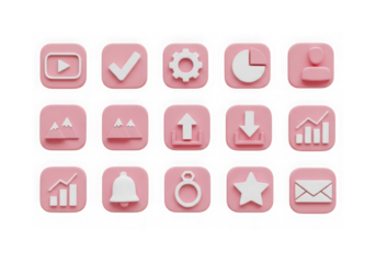 3d icon of pink 3d icon grid for user interface and analytics isolated on transparent background