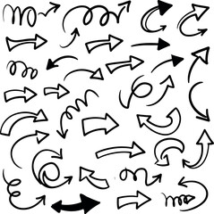 Collection of hand drawn arrows pointing in various directions for design elements 1.