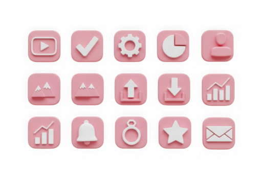 3d icon of pink 3d icon grid for user interface and analytics isolated on transparent background