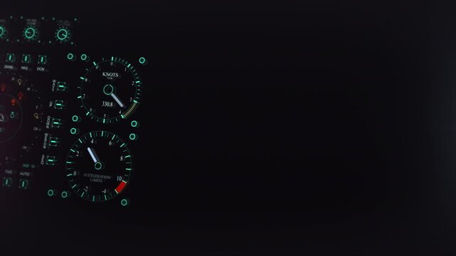 Futuristic Sci-Fi Cockpit Dashboard Animation with Glowing Digital Gauges and Weapon Launch Interface. - Powered by Adobe