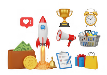 3d icon of business and finance concept elements isolated on transparent background