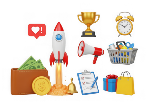 3d icon of business and finance concept elements isolated on transparent background