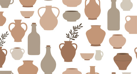 Collection of various pottery vases and bowls in different shapes and sizes.