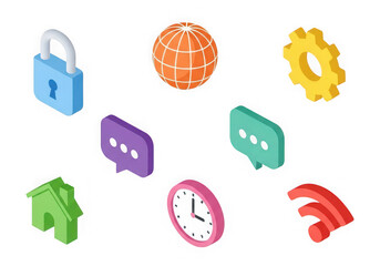 3d icon of collection of isometric icons isolated on transparent background