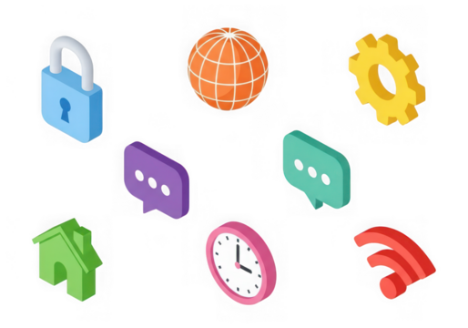 3d icon of collection of isometric icons isolated on transparent background - Powered by Adobe