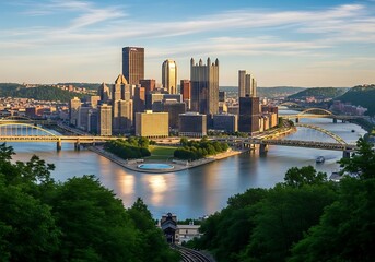 Elevated view showcases the urban landscape of Pittsburgh, Pennsylvania