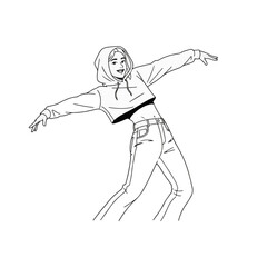 2D flat vector illustration of a gilpy teenage girl in crop hoodie and jeans, performing a shoulder lean hip hop dance pose