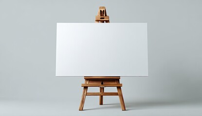 Blank canvas on wooden easel against a plain gray background