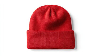 Red beanie against white background
