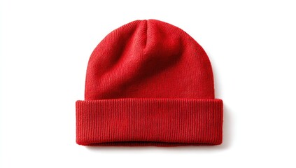 Red beanie against white background (1)