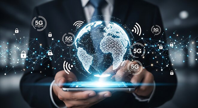 Unlock the power of global 5G connectivity with secure mobile technology and cutting-edge innovation for seamless communication and data transfer worldwide - Powered by Adobe