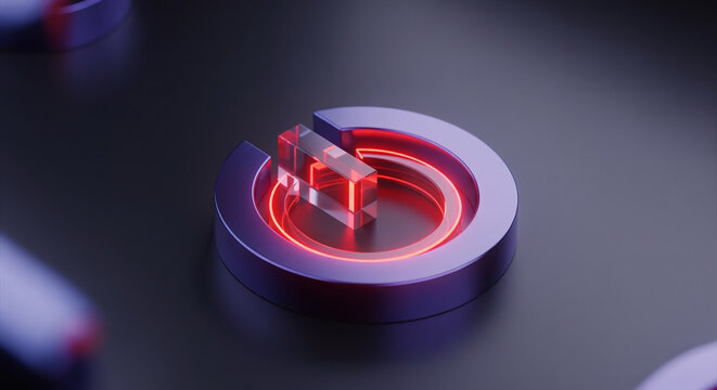 3D red neon power button icon for technology and energy - Powered by Adobe