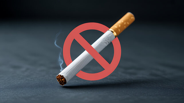 Cigarette with no smoking symbol overlaid, indicating tobacco prohibition